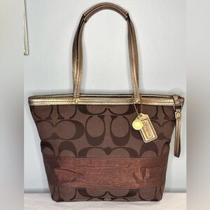 Coach Y2K! Chocolate Brown and Bronze Signature Tote Year 2009